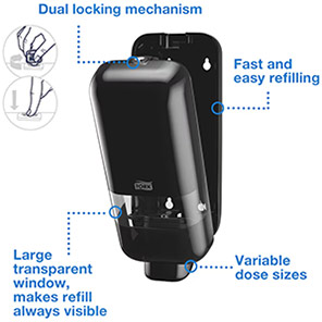 Tork S4 Black 1L Soap and Sanitiser Dispenser