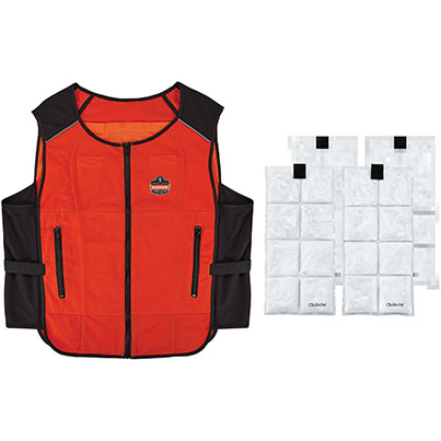 Ergodyne Chill-Its 6260 Orange Lightweight Phase Change Cooling Vest with Rechargeable Packs
