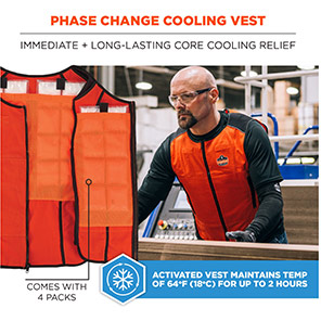 Ergodyne Chill-Its 6260 Orange Lightweight Phase Change Cooling Vest with Rechargeable Packs