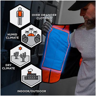 Ergodyne Chill-Its 6260 Orange Lightweight Phase Change Cooling Vest with Rechargeable Packs