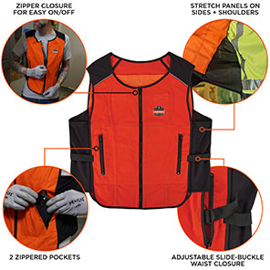 Ergodyne Chill-Its 6260 Orange Lightweight Phase Change Cooling Vest with Rechargeable Packs
