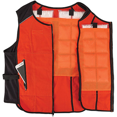 Ergodyne Chill-Its 6260 Orange Lightweight Phase Change Cooling Vest with Rechargeable Packs