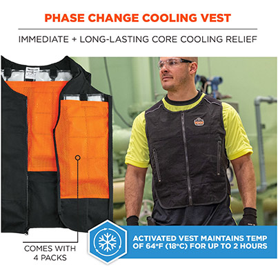 Ergodyne Chill-Its 6260 Black Lightweight Phase Change Cooling Vest with Rechargeable Packs