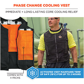 Ergodyne Chill-Its 6260 Black Lightweight Phase Change Cooling Vest with Rechargeable Packs