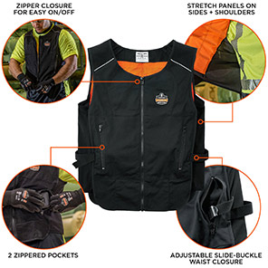Ergodyne Chill-Its 6260 Black Lightweight Phase Change Cooling Vest with Rechargeable Packs