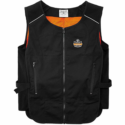 Ergodyne Chill-Its 6260 Black Lightweight Phase Change Cooling Vest with Rechargeable Packs