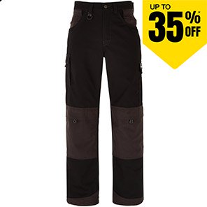 TROJAN Men’s Black/Grey Multi-Pocket Tradesman Trousers with Kneepad Pockets 46S