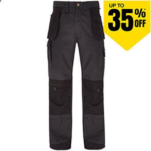 TROJAN Men’s Grey/Black Multipocket Tradesman Trousers with Kneepad Pockets
