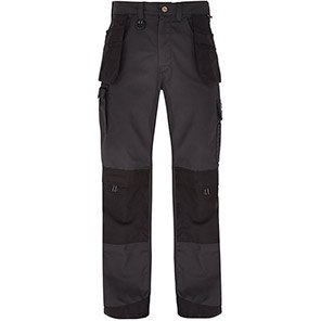 TROJAN Men’s Grey/Black Multi-Pocket Tradesman Trousers with Kneepad Pockets 46S