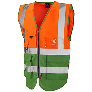 Leo Lynton Orange/Green Zip-Up Hi-Vis Vest 6XL