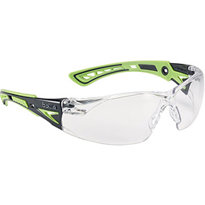 Bollé Rush+ Green/Black Clear-Lens Safety Glasses