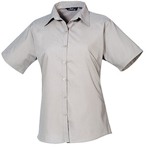 Premier PR302 Silver Short-Sleeve Poplin Blouse 30