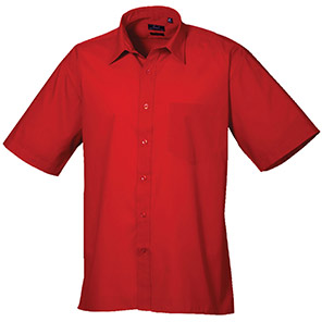 Premier PR202 Men’s Red Short-Sleeve Poplin Shirt 23in