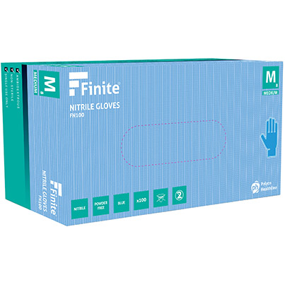 Polyco Finite PF Blue Powder-Free Nitrile Disposable Gloves (Pack of 100)