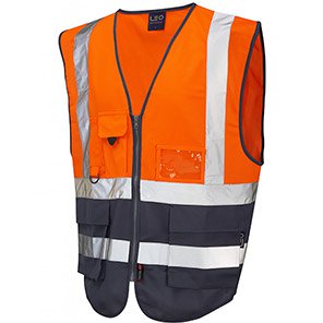 Leo Lynton Orange Navy Zip-Up Hi-Vis Vest 6XL