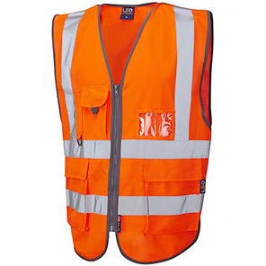 Leo EcoViz Barnstaple Orange Tear-Apart Zip-Up Hi-Vis Vest 6XL