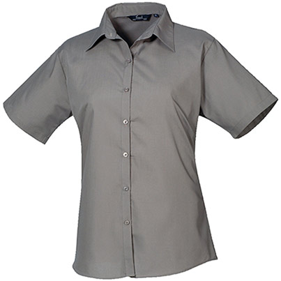 Premier PR302 Dark Grey Short-Sleeve Poplin Blouse