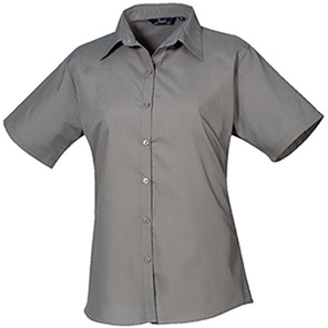 Premier PR302 Dark Grey Short-Sleeve Poplin Blouse 30