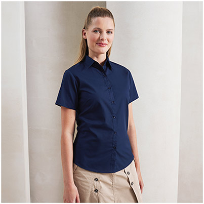 Premier PR302 Navy Short-Sleeve Poplin Blouse