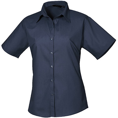 Premier PR302 Navy Short-Sleeve Poplin Blouse