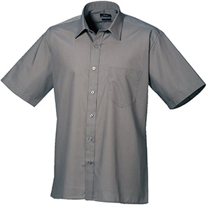 Premier PR202 Men’s Dark Grey Short-Sleeve Poplin Shirt 23in