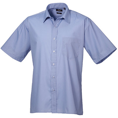 Premier PR202 Men’s Mid Blue Short-Sleeve Poplin Shirt