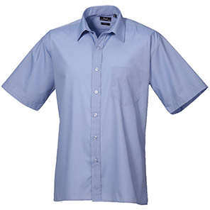 Premier PR202 Men’s Mid Blue Short-Sleeve Poplin Shirt 16.5in