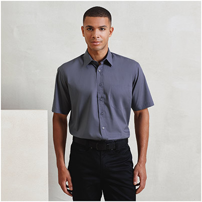 Premier PR202 Men’s Steel Short-Sleeve Poplin Shirt