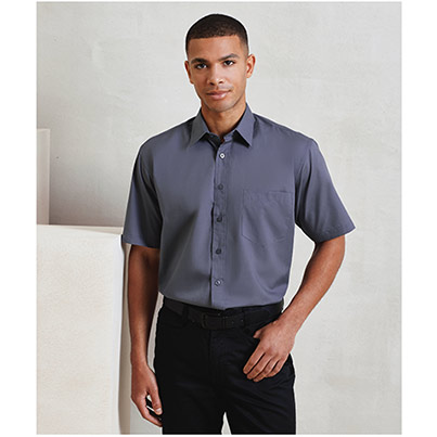 Premier PR202 Men’s Steel Short-Sleeve Poplin Shirt