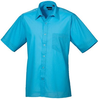 Premier PR202 Men’s Turquoise Short-Sleeve Poplin Shirt