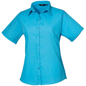 Premier PR302 Turquoise Short-Sleeve Poplin Blouse 30