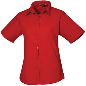 Premier PR302 Red Short-Sleeve Poplin Blouse 30