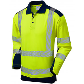Leo Wringcliff Yellow/Navy Hi-Vis Long-Sleeve Polo Shirt 6XL