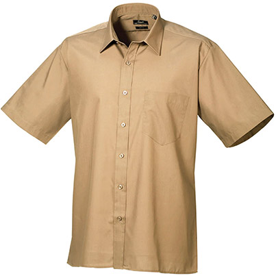 Premier PR202 Men’s Khaki Short-Sleeve Poplin Shirt