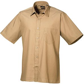Premier PR202 Men’s Khaki Short-Sleeve Poplin Shirt 19