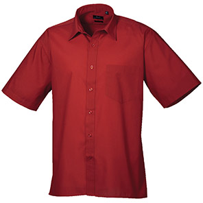 Premier PR202 Men’s Burgundy Short-Sleeve Poplin Shirt 23in