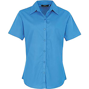 Premier PR302 Mid Blue Short-Sleeve Poplin Blouse 30