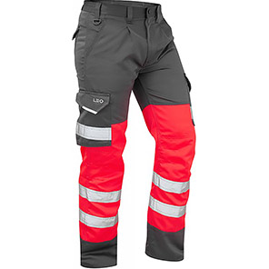 Leo EcoViz Bideford Men’s Red/Grey Hi-Vis Work Trousers 48T