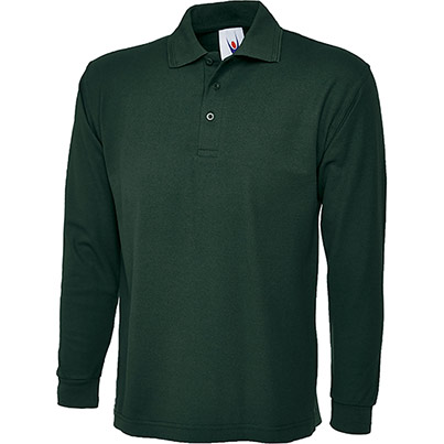 Uneek Unisex Bottle Green Long-Sleeve Pique Polo Shirt