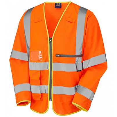 Leo Workwear Heddon Orange Hi-Vis Long-Sleeve Vest