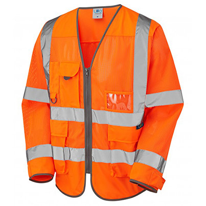 Leo Workwear Burrington Orange Zip-Up Hi-Vis Vest