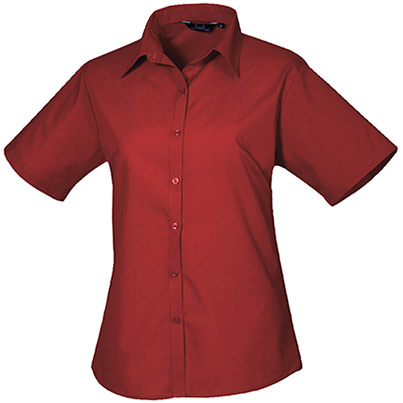 Premier PR302 Burgundy Short-Sleeve Poplin Blouse