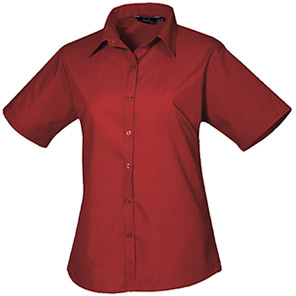 Premier PR302 Burgundy Short-Sleeve Poplin Blouse 30