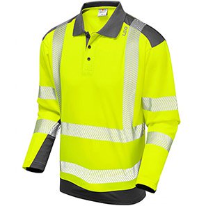 Leo Wringcliff Men’s Yellow/Grey Long-Sleeve Hi-Vis Polo Shirt 6XL