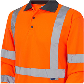 Leo EcoViz Woolsery Men’s Orange Long-Sleeve Hi-Vis Polo Shirt