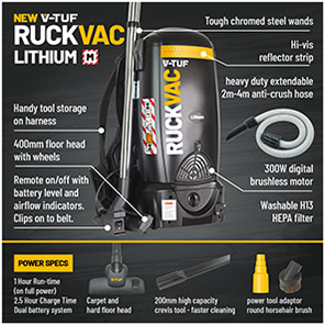 V-TUF RUCKVAC HSV Cordless Backpack Vacuum Cleaner