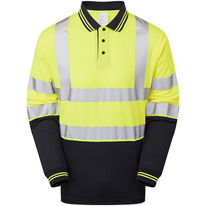 PULSAR PROTECT P302-R Yellow/Navy Hi-Vis Long-Sleeve Polo Shirt
