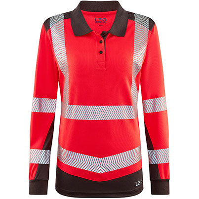 Leo Hazelwood Women’s Red/Grey Hi-Vis Long-Sleeve Polo Shirt
