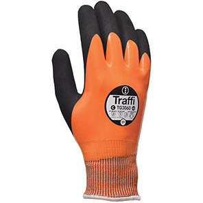 Traffi TG3060 Black/Orange Waterproof Cut-Resistant Work Gloves 12