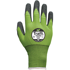 Traffi TG6250 LXT Black/Green Cut-Resistant Crinkle Latex-Coated Work Gloves 11